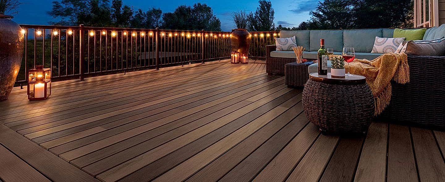 wooden deck with lighting