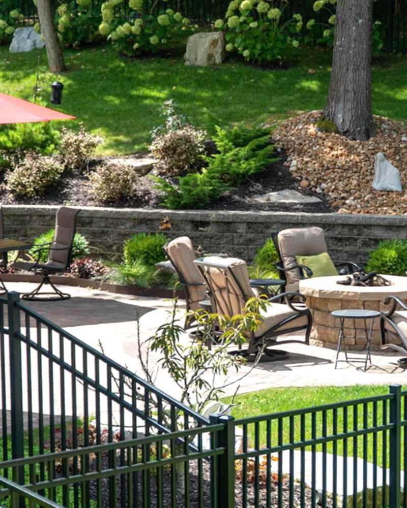 Garden Fence Feature Aluminum fence around garden and patio area